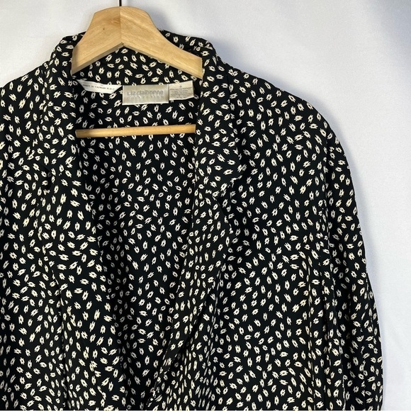 Liz Claiborne Black & Beige Printed Relaxed Fit Rayon Blazer 8 - Picture 3 of 4
